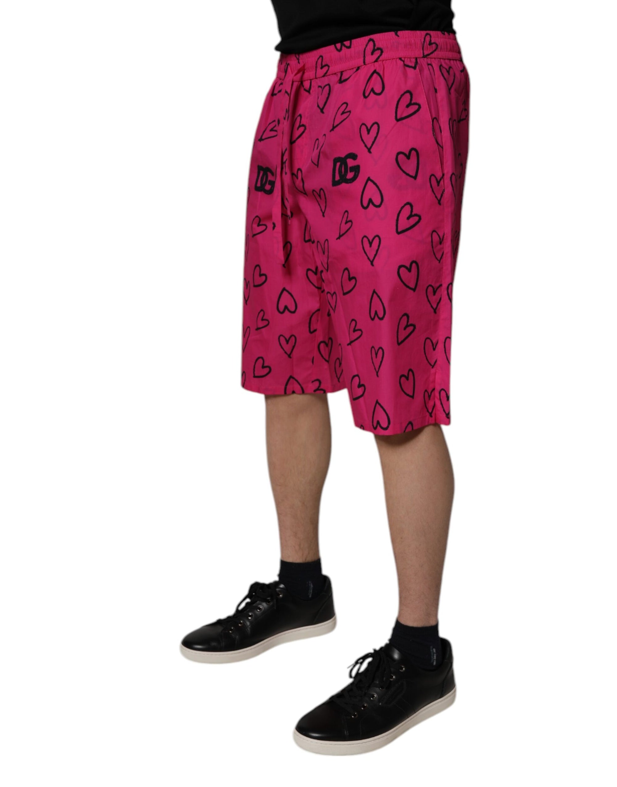 Dolce & Gabbana Pink Cotton Heart Print Bermuda Shorts
