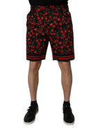 Dolce & Gabbana Black Red Cherry Print Bermuda Cotton Shorts