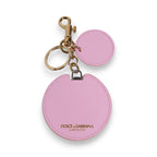 Dolce & Gabbana Pink Calf Leather Gold Metal Logo Print Keyring Keychain