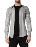 Dolce & Gabbana Metallic Gray Cotton Button Down Shirt