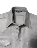 Dolce & Gabbana Metallic Gray Cotton Button Down Shirt