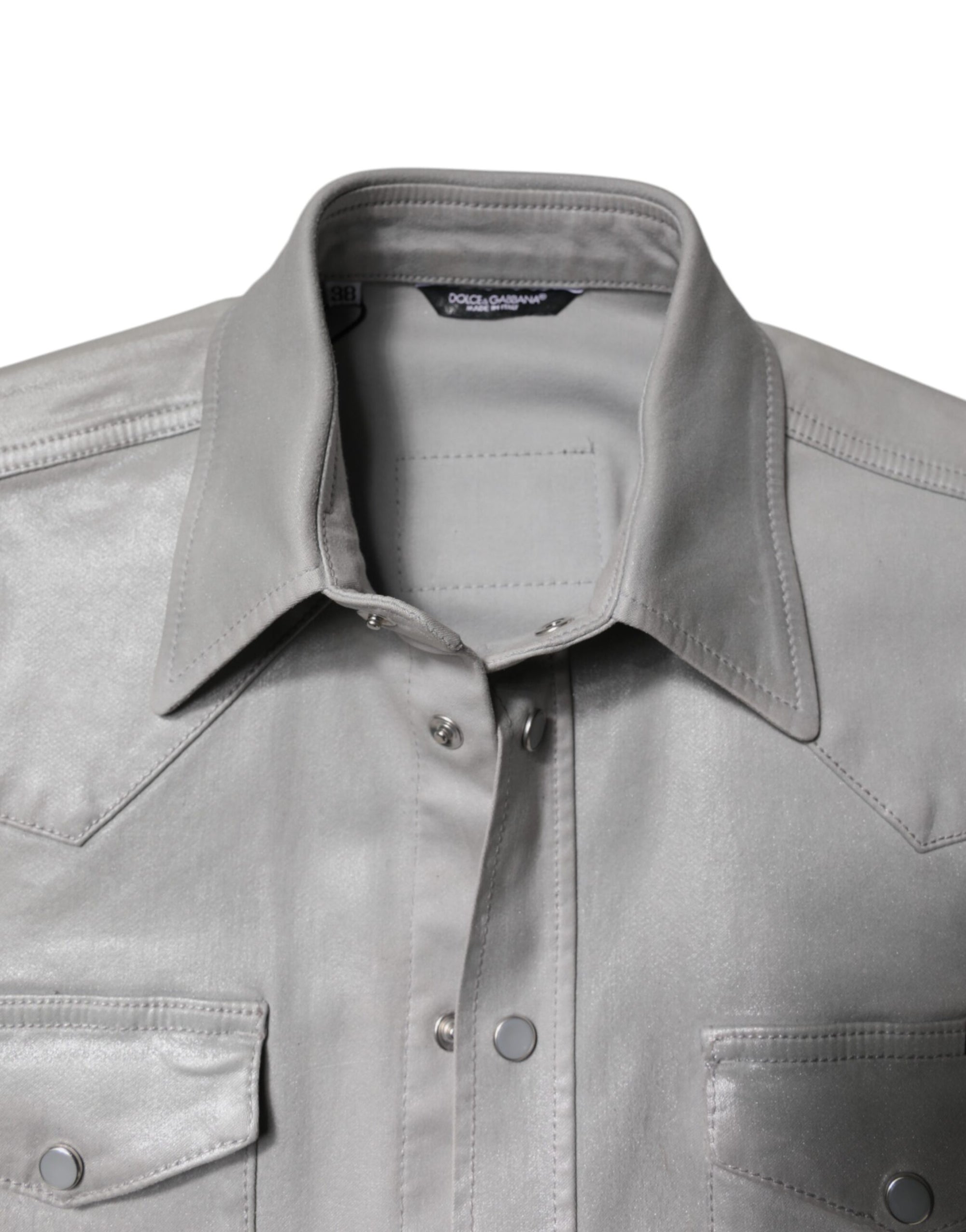 Dolce & Gabbana Metallic Gray Cotton Button Down Shirt