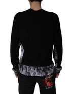 Dolce & Gabbana Black Camouflage V-neck Pullover Sweater