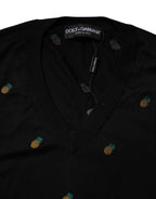 Dolce & Gabbana Black Pineapple Crew Neck Pullover Sweater