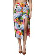 Dolce & Gabbana Multicolor Floral Print High Waist Midi Skirt