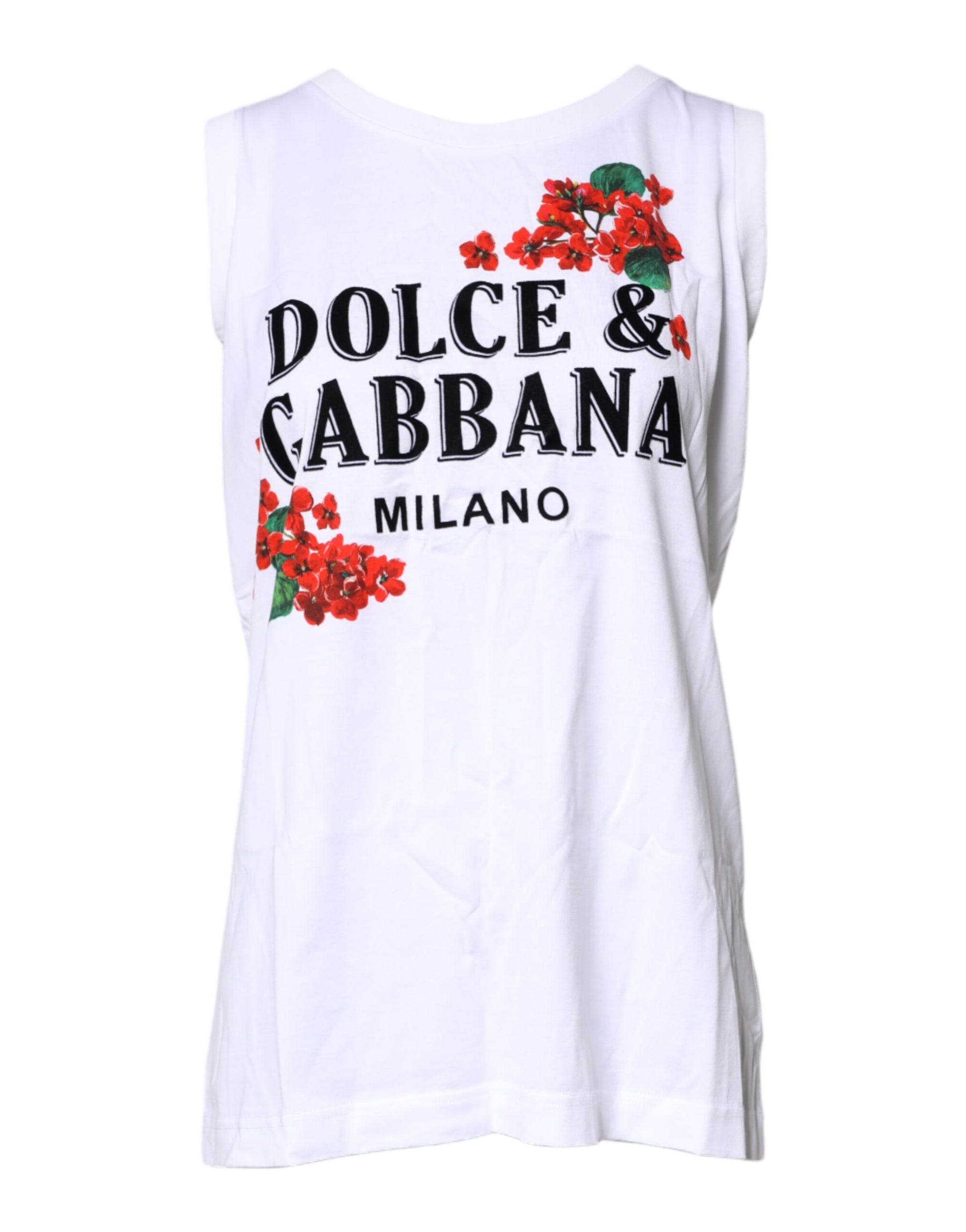 Dolce & Gabbana White Floral Printed Cotton Sleeveless T-shirt