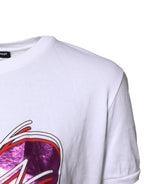 Dolce & Gabbana White Printed Cotton Round Neck Top T-shirt