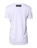 Dolce & Gabbana White Printed Cotton Round Neck Top T-shirt