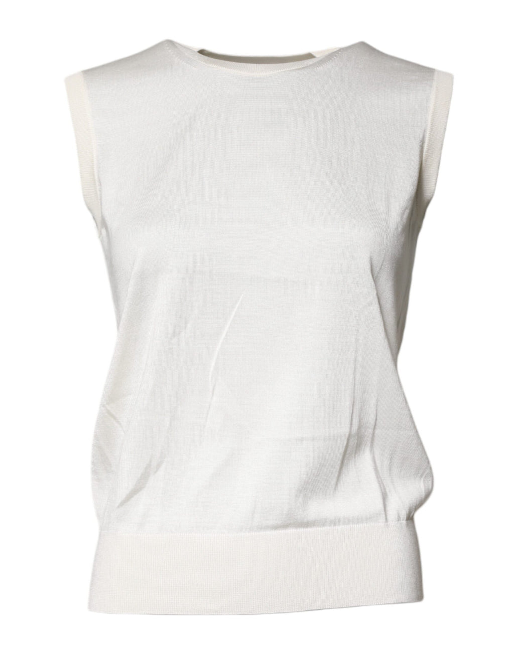 Dolce & Gabbana Cream Sleeveless Silk Round Neck Tank Top