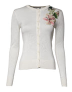 Dolce & Gabbana Cream Floral Silk Embellished Cardigan Sweater