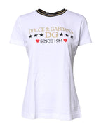 Dolce & Gabbana White Printed Round Neck Top Cotton T-shirt