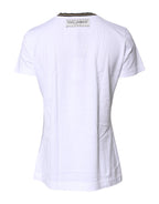 Dolce & Gabbana White Printed Round Neck Top Cotton T-shirt