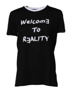 Dolce & Gabbana Black Printed Round Neck Top Cotton T-shirt