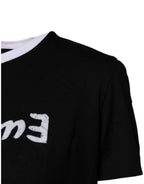 Dolce & Gabbana Black Printed Round Neck Top Cotton T-shirt