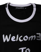 Dolce & Gabbana Black Printed Round Neck Top Cotton T-shirt