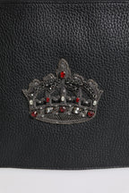 Dolce & Gabbana Black Calfskin Crown Embellished Clutch Pouch Bag