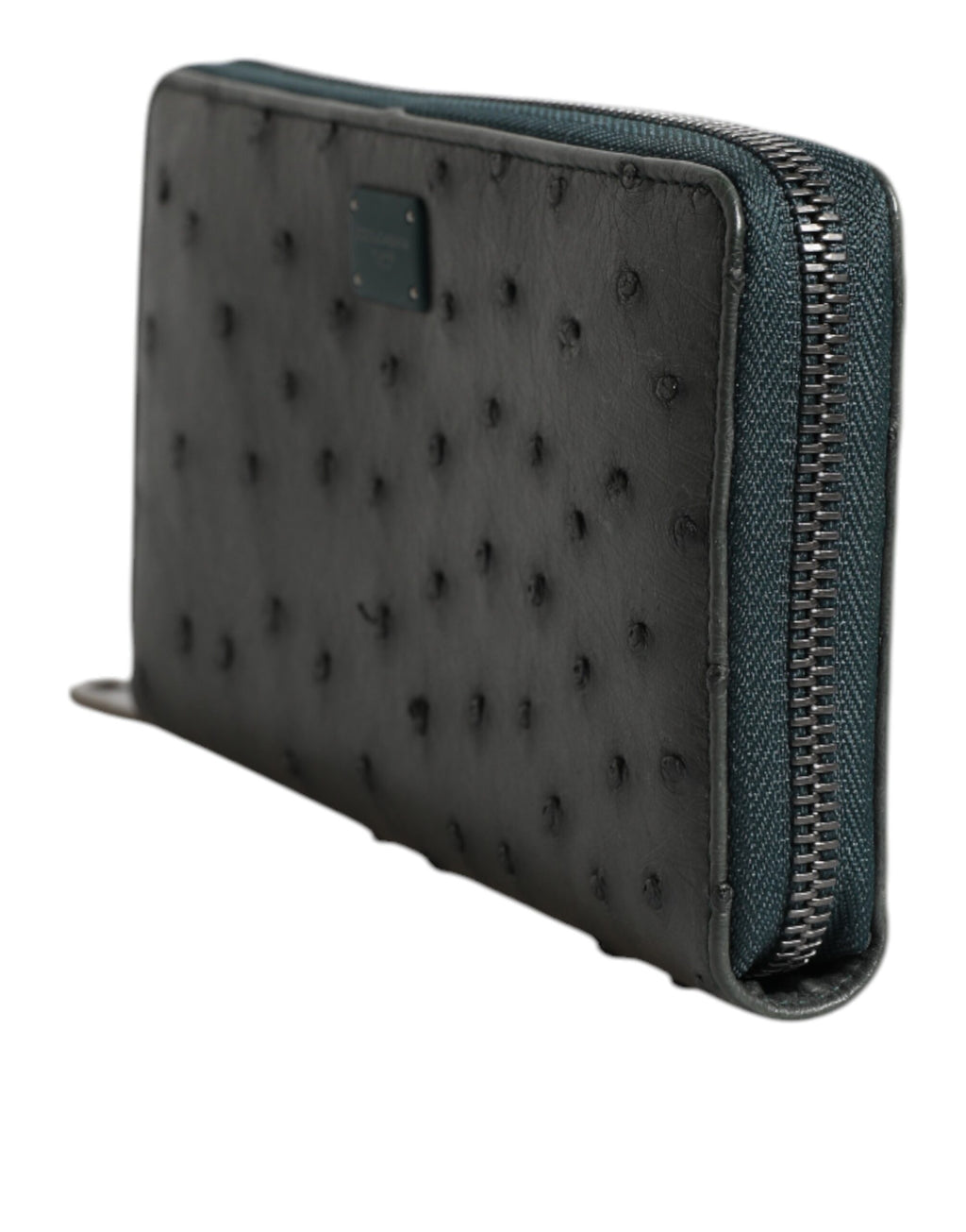Dolce & Gabbana Green Ostrich Logo Plaque Zip Around Continental Wallet