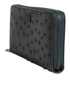 Dolce & Gabbana Green Ostrich Logo Plaque Zip Around Continental Wallet