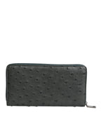 Dolce & Gabbana Green Ostrich Logo Plaque Zip Around Continental Wallet