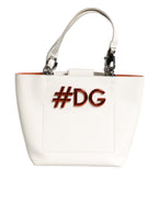 Dolce & Gabbana White Leather #DG BEATRICE Top Handle Tote Bag