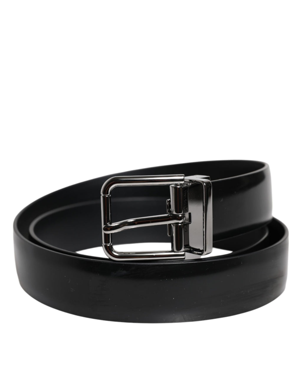 Dolce & Gabbana Black Shiny Leather Silver Metal Buckle Belt