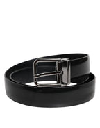 Dolce & Gabbana Black Shiny Leather Silver Metal Buckle Belt