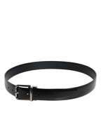 Dolce & Gabbana Black Shiny Leather Silver Metal Buckle Belt