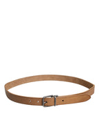 Dolce & Gabbana Brown Leather Silver Tone Metal Buckle Belt