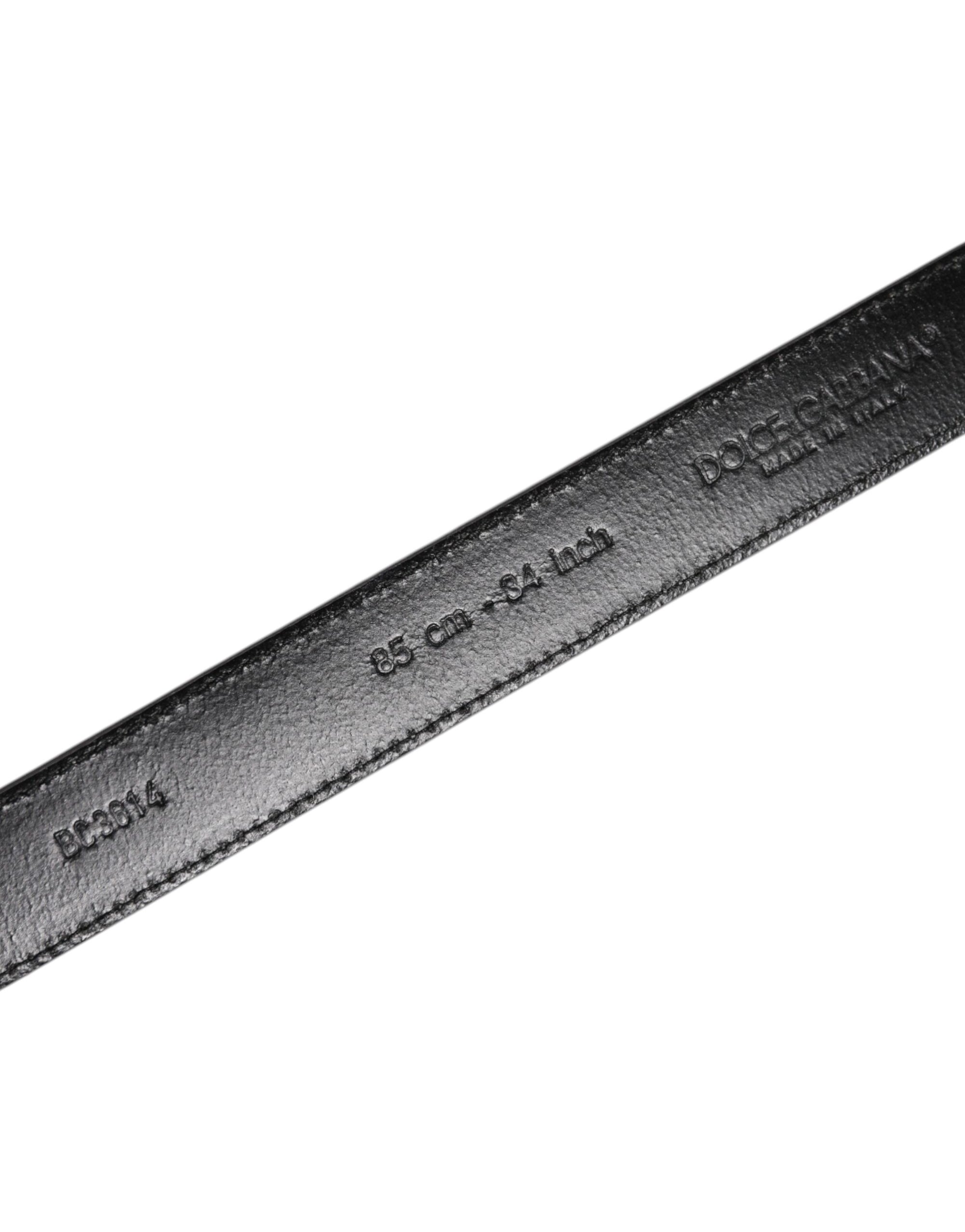 Dolce & Gabbana Gray Leather Silver Tone Metal Buckle Belt