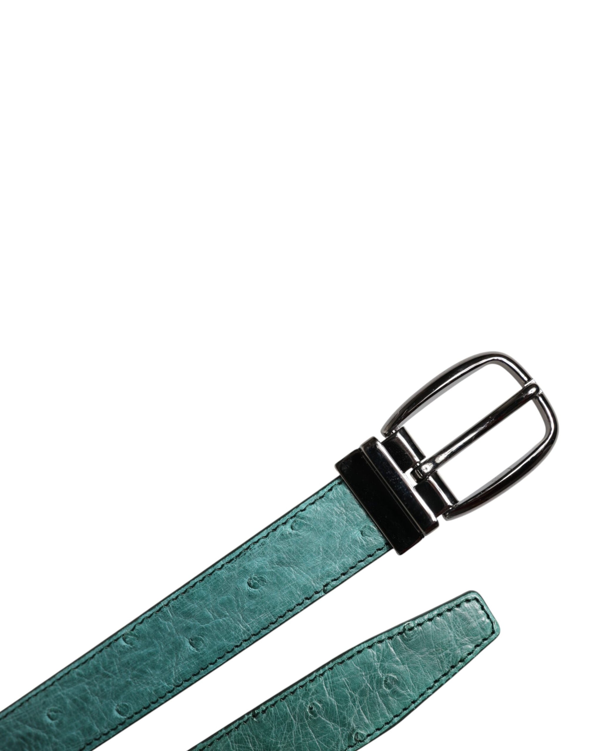 Dolce & Gabbana Green Leather Silver Tone Metal Buckle Belt
