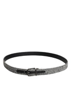 Dolce & Gabbana Black White Silver Tone Metal Buckle Belt