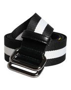 Dolce & Gabbana Black Yellow Logo Striped Metal Buckle Belt