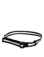 Dolce & Gabbana Black Yellow Logo Striped Metal Buckle Belt