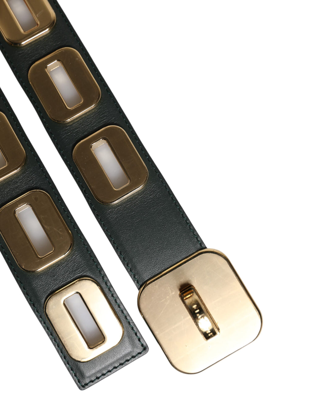 Dolce & Gabbana Green Leather Gold Tone Rotating Buckle Belt
