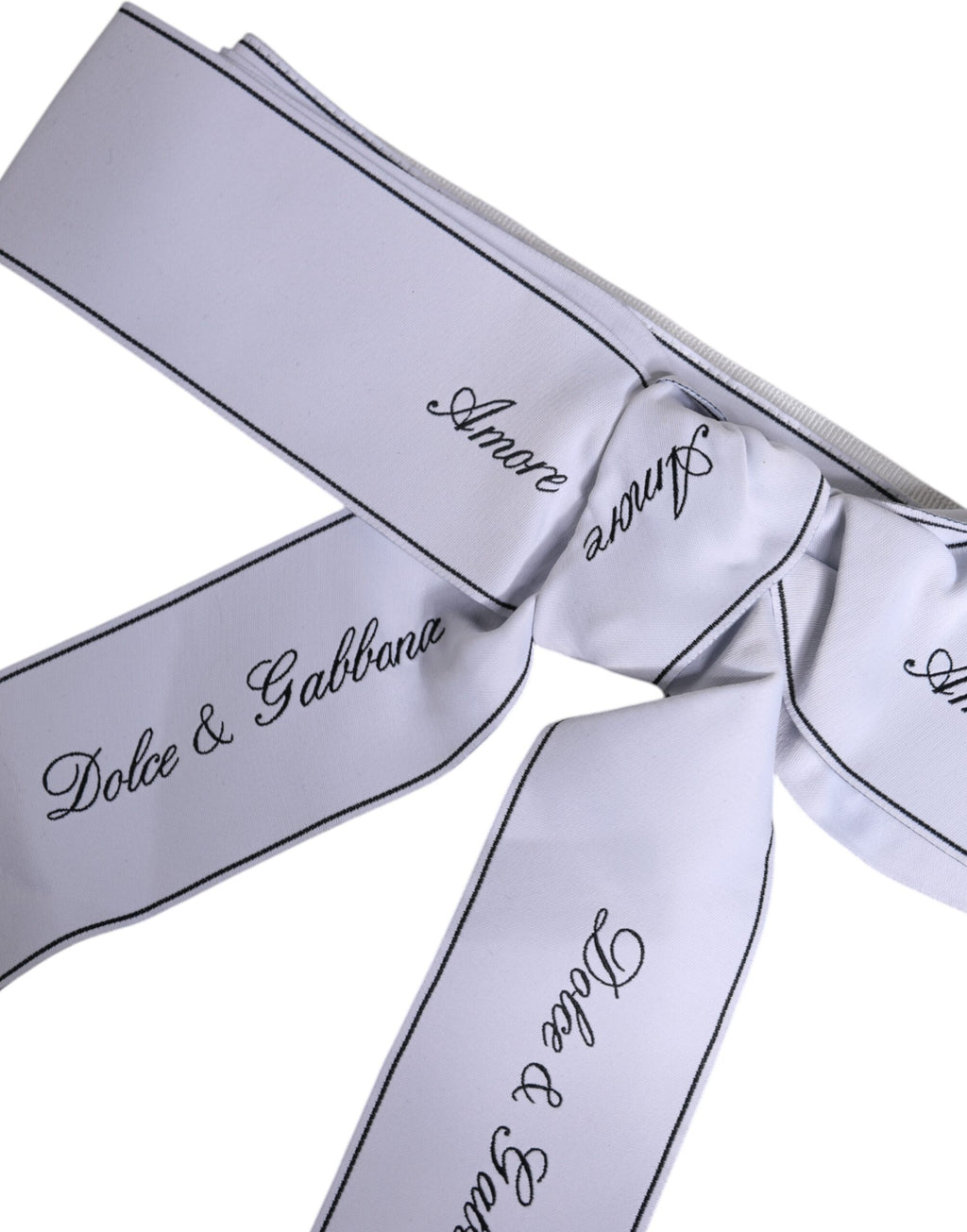 Dolce & Gabbana White Waist Ribbon Wide Bow Logo Belt