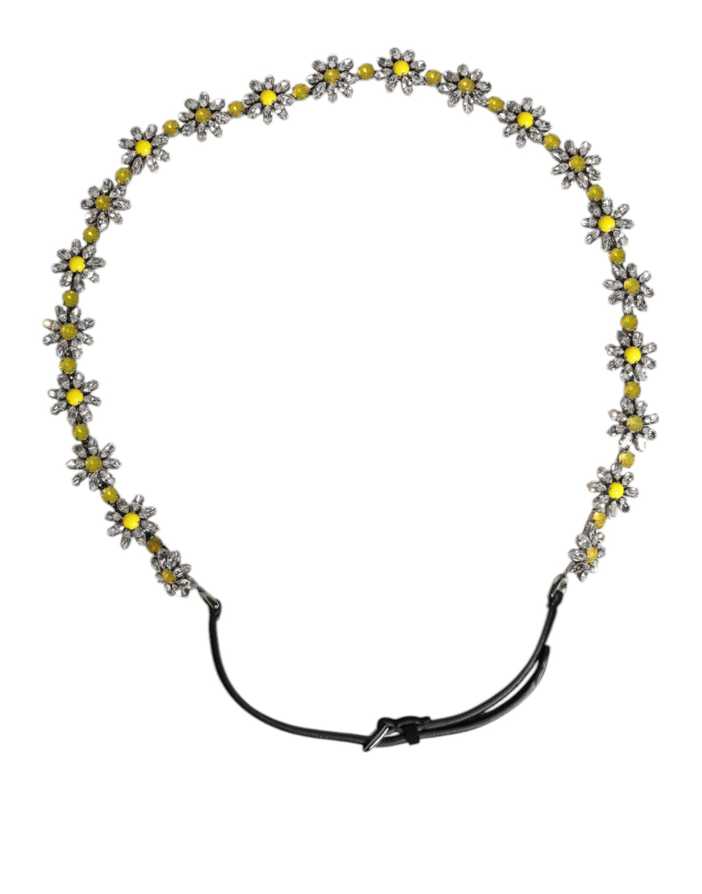 Dolce & Gabbana Black Leather Daisy Crystal Embellish Waist Belt