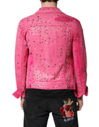 Dolce & Gabbana Pink Crystal Embellished Cotton Denim Jacket