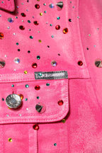Dolce & Gabbana Pink Crystal Embellished Cotton Denim Jacket