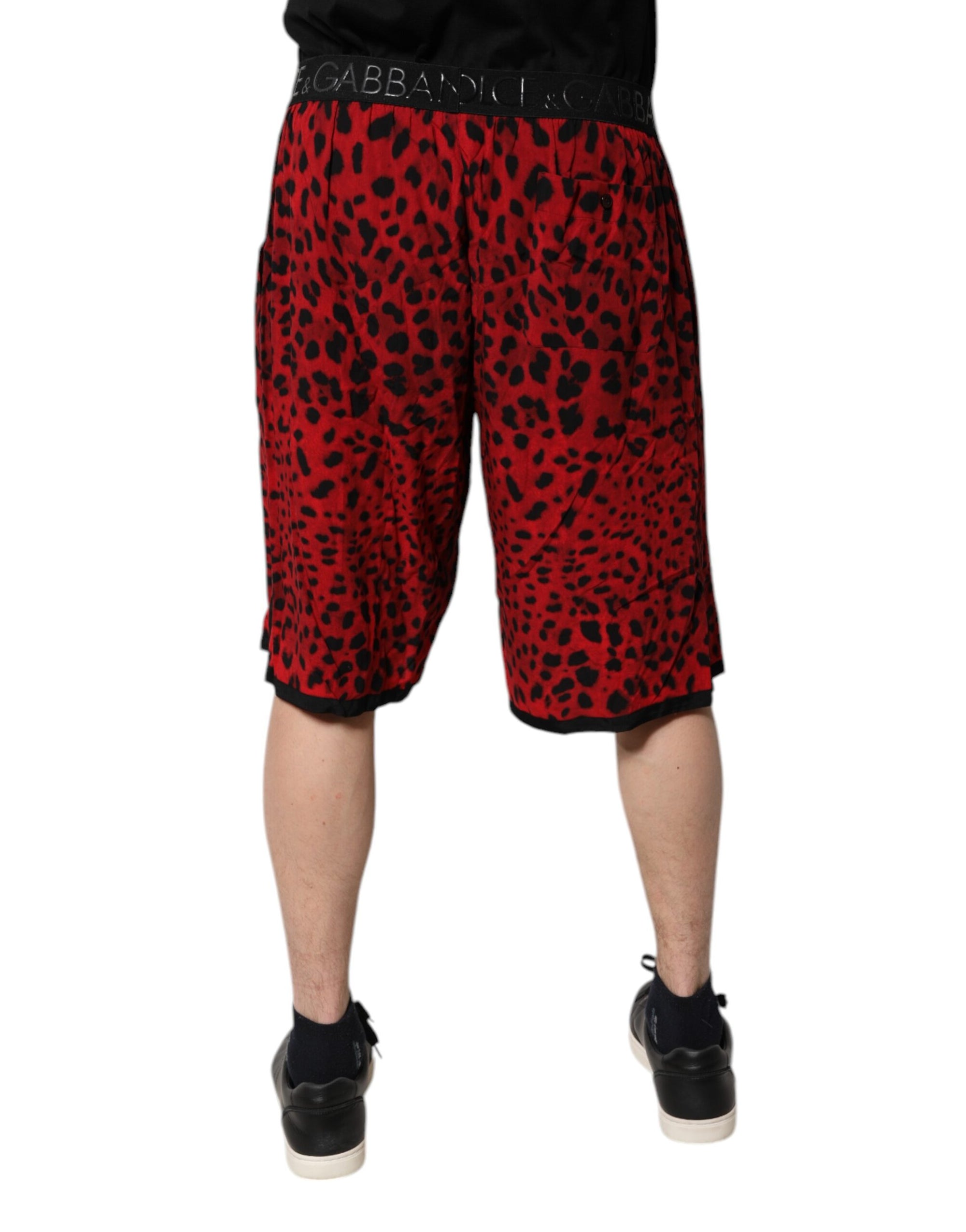Dolce & Gabbana Red Leopard Print Viscose Bermuda Shorts