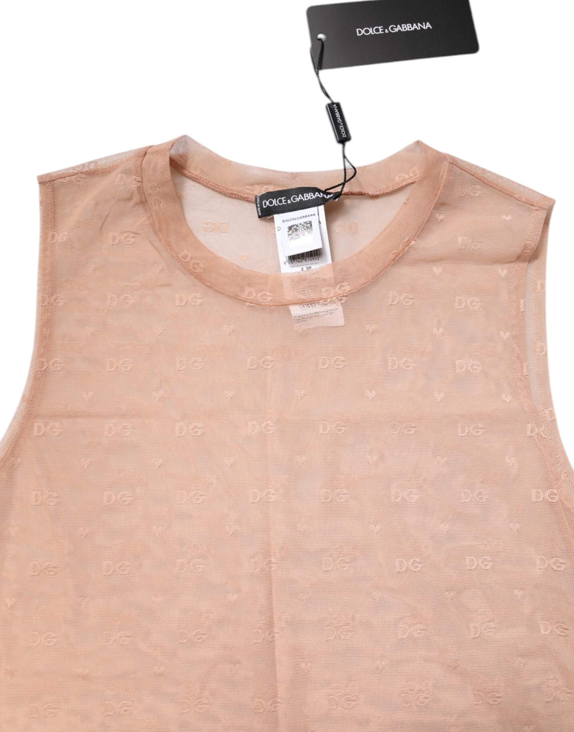 Dolce & Gabbana Beige Nylon Logo Monogram Sleeveless Tank Top
