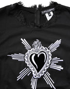 Dolce & Gabbana Black Lace Sheer Sacred Heart Crew Neck Top