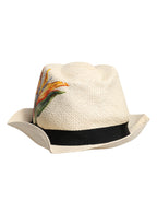 Dolce & Gabbana Beige Floral Print Straw Wide Brim Fedora Hat