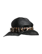 Dolce & Gabbana Black Straw Crystal Embellished Wide Brim Hat
