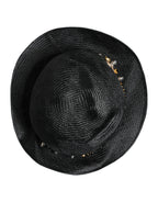 Dolce & Gabbana Black Straw Crystal Embellished Wide Brim Hat
