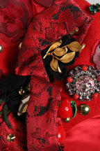 Dolce & Gabbana Red Crystal Gold Roses Brooch Embellished Hat