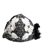 Dolce & Gabbana Black Wool White Floral Embellished Cloche Hat
