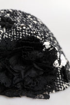 Dolce & Gabbana Black Wool White Floral Embellished Cloche Hat