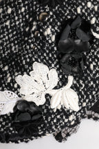 Dolce & Gabbana Black Wool White Floral Embellished Cloche Hat
