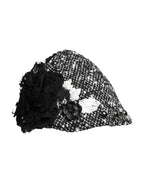 Dolce & Gabbana Black Wool White Floral Embellished Cloche Hat