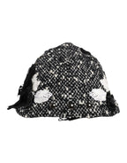 Dolce & Gabbana Black Wool White Floral Embellished Cloche Hat